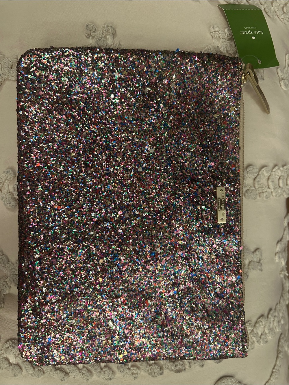 kate spade Multicolor Glitter Zip Pouch with Gold Hardware